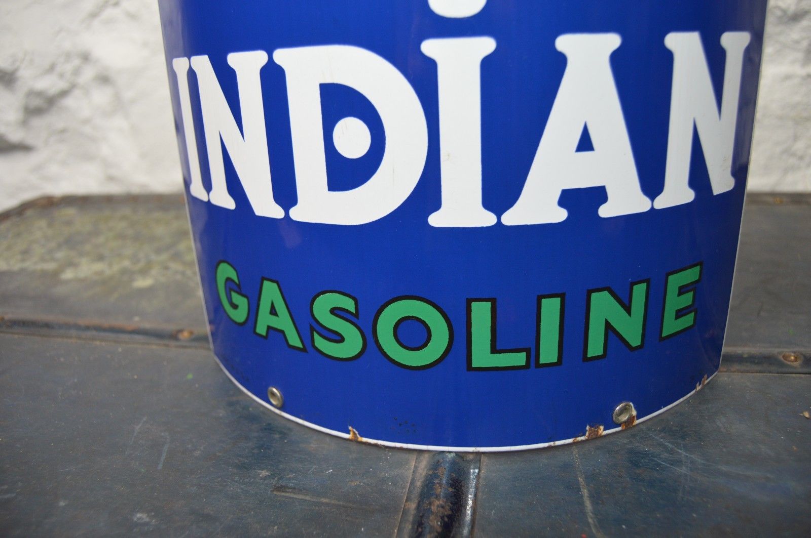 1940 USA INDIAN GASOLINE PORCELAIN CURVED OIL GAS PUMP ART SIGN texaco