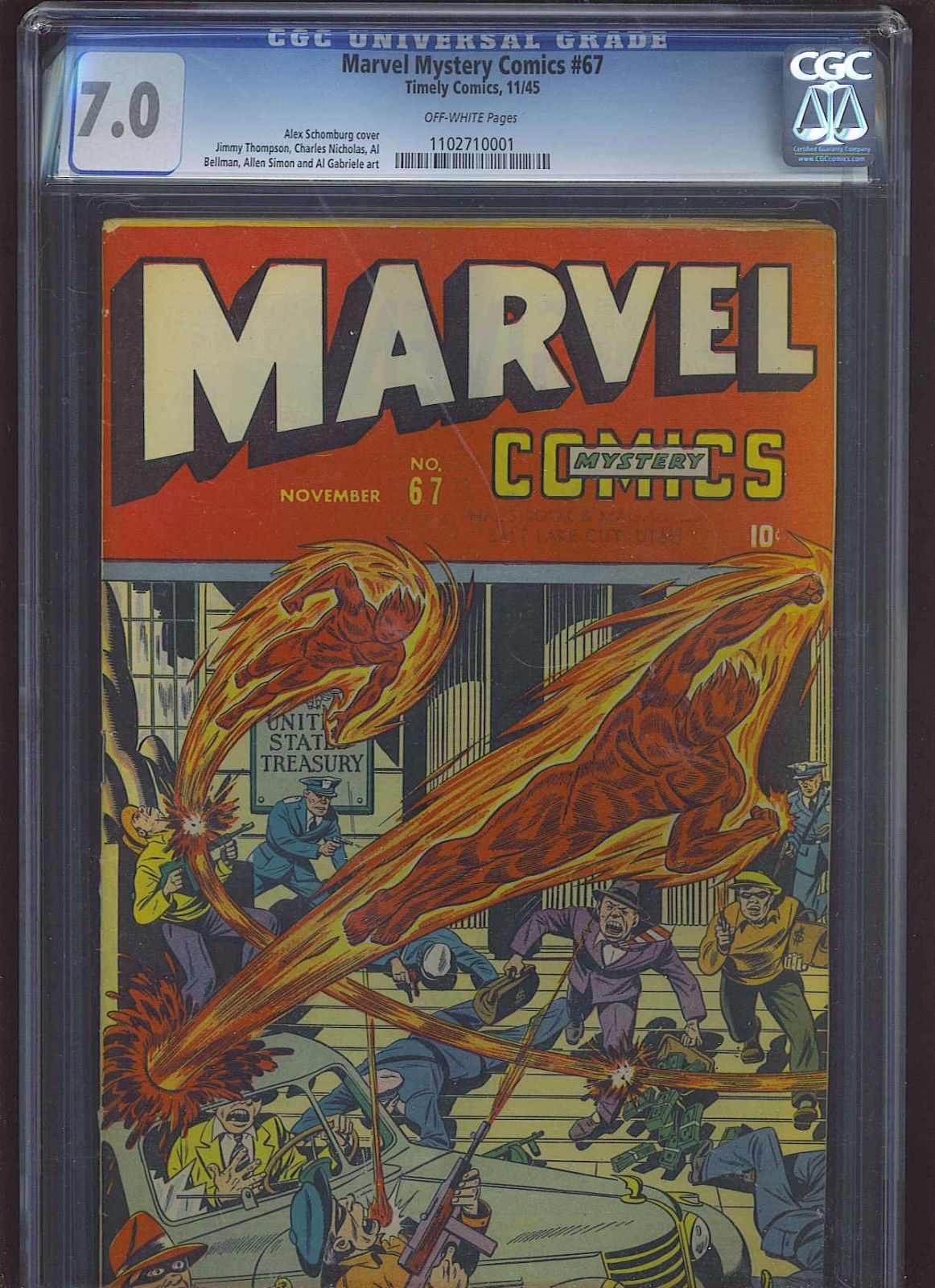 MARVEL MYSTERY #67 CGC FN/VF 7.0; OW; Schomburg cover (11/45)!