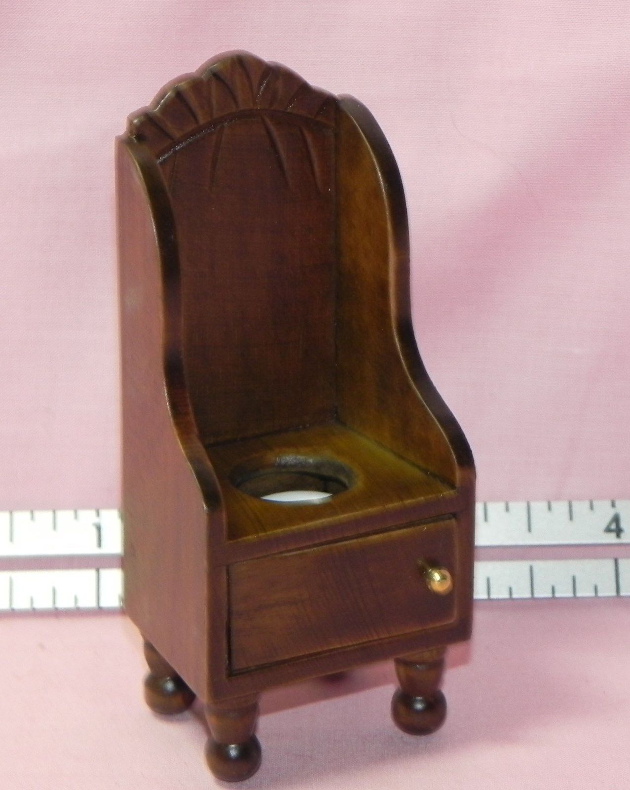 Dollhouse Miniature Victorian Child Potty Chair Walnut Wood 1:12 Scale