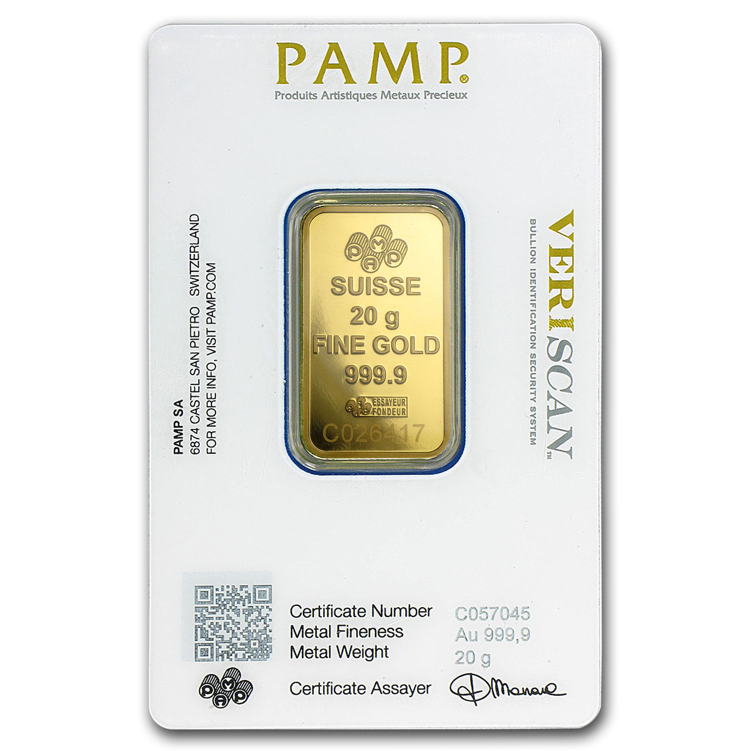 20 gram Gold Bar - PAMP Suisse Fortuna Veriscan® (In Assay) - SKU #49374