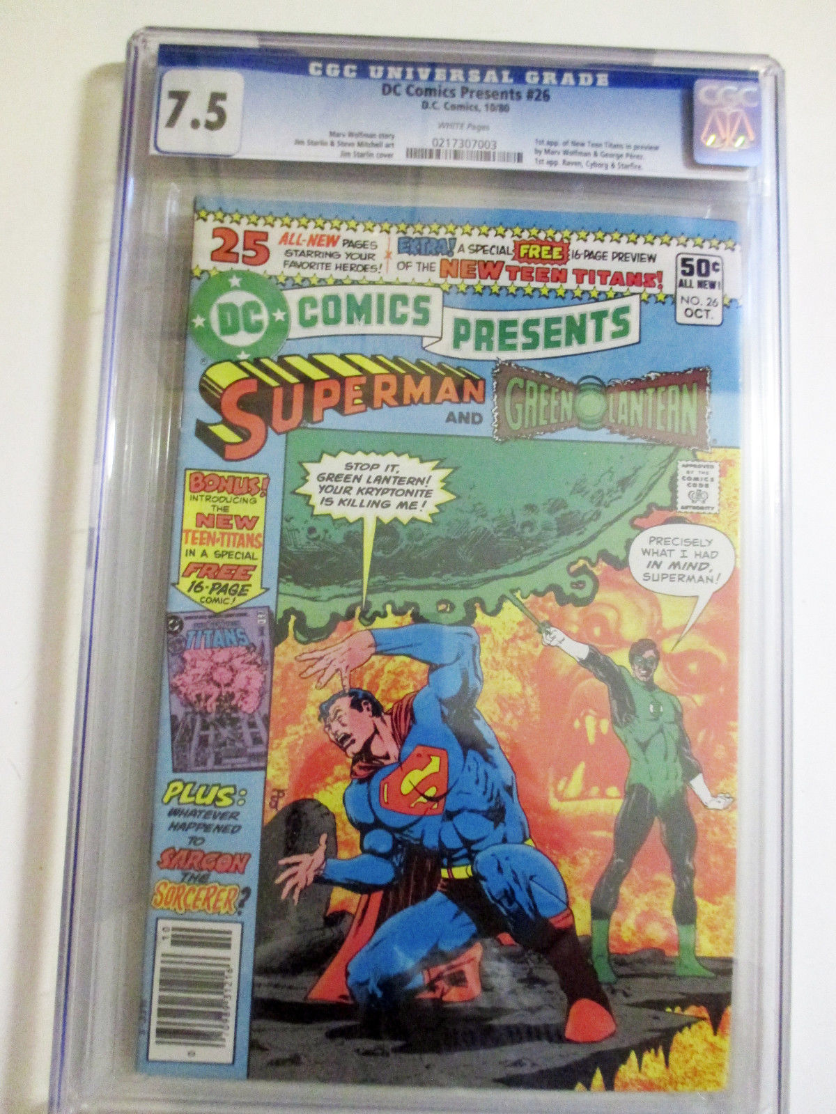 DC COMICS PRESENTS 26 - 1st NEW TEEN TITANS - Cyborg  - MAJOR KEY  CGC 7.5 VF-