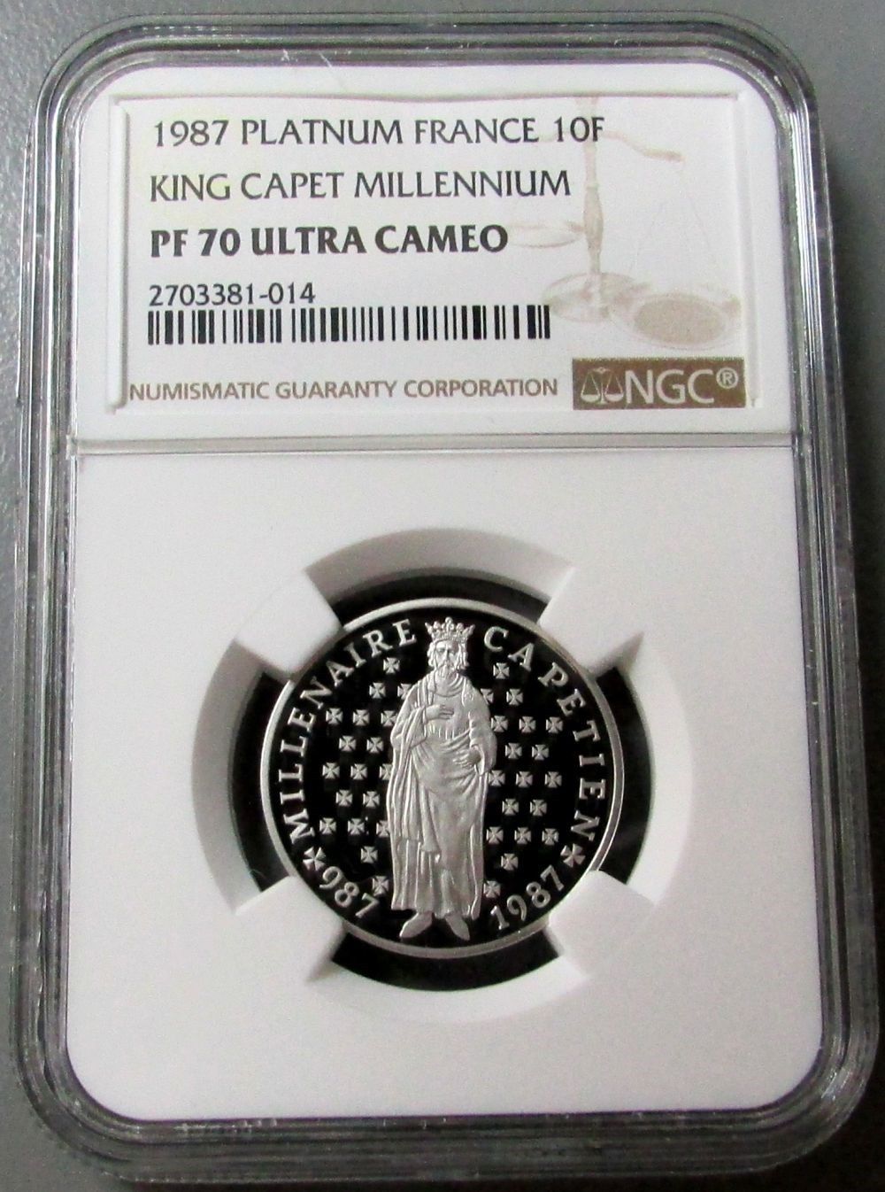 1987 PLATINUM FRANCE 500 FRANC KING CAPET NGC PROOF 70 ULTRA CAM FINEST KNOWN