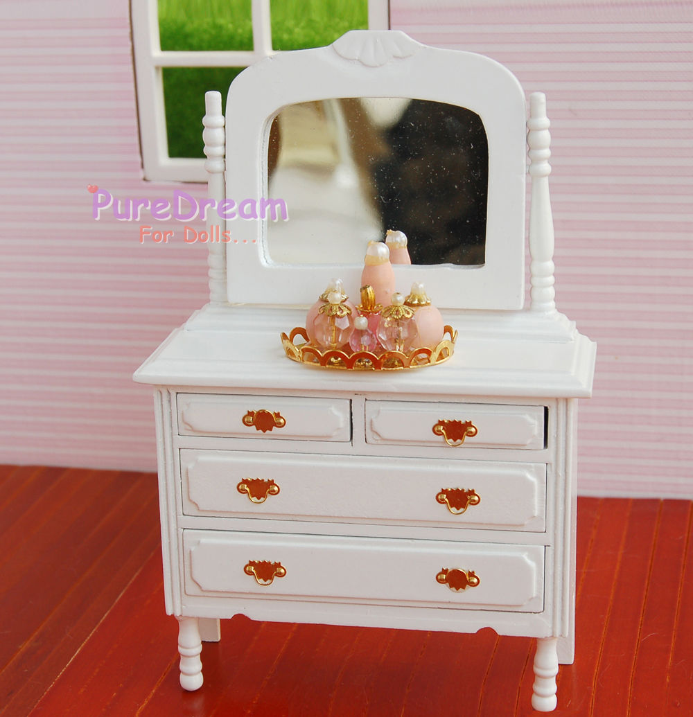 1:12 Dollhouse Miniature Bedroom Furniture Canopy Bed Dresser 3PCS WB002