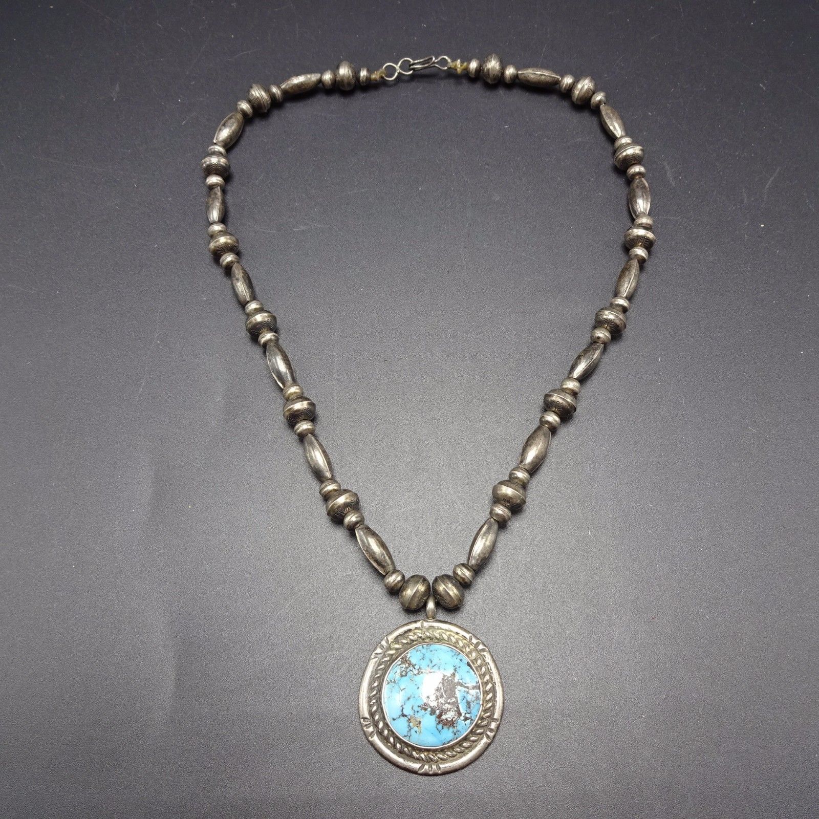 Vintage NAVAJO Sterling Silver  Navajo Pearls & Bisbee TURQUOISE NECKLACE