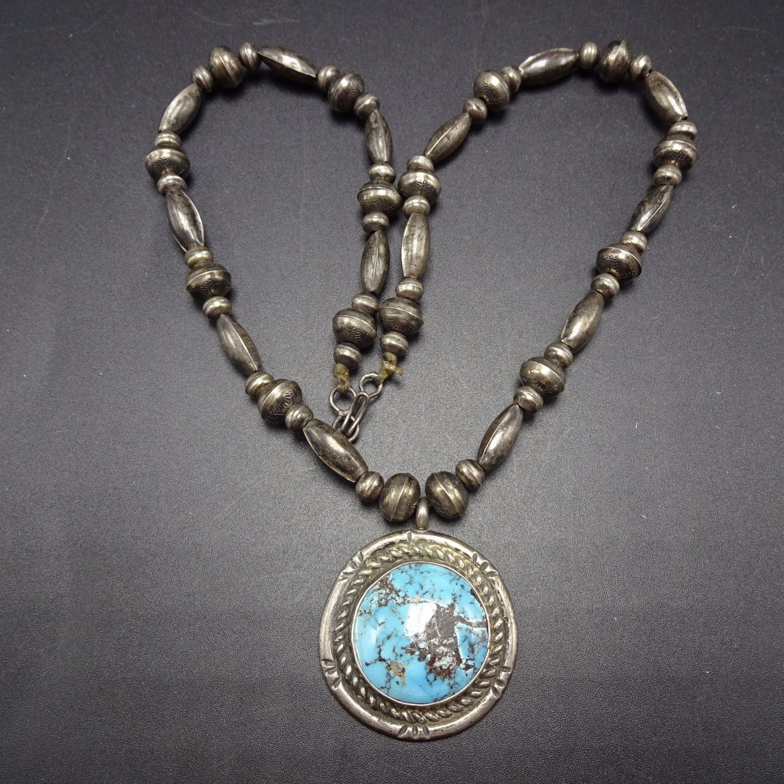 Vintage NAVAJO Sterling Silver  Navajo Pearls & Bisbee TURQUOISE NECKLACE