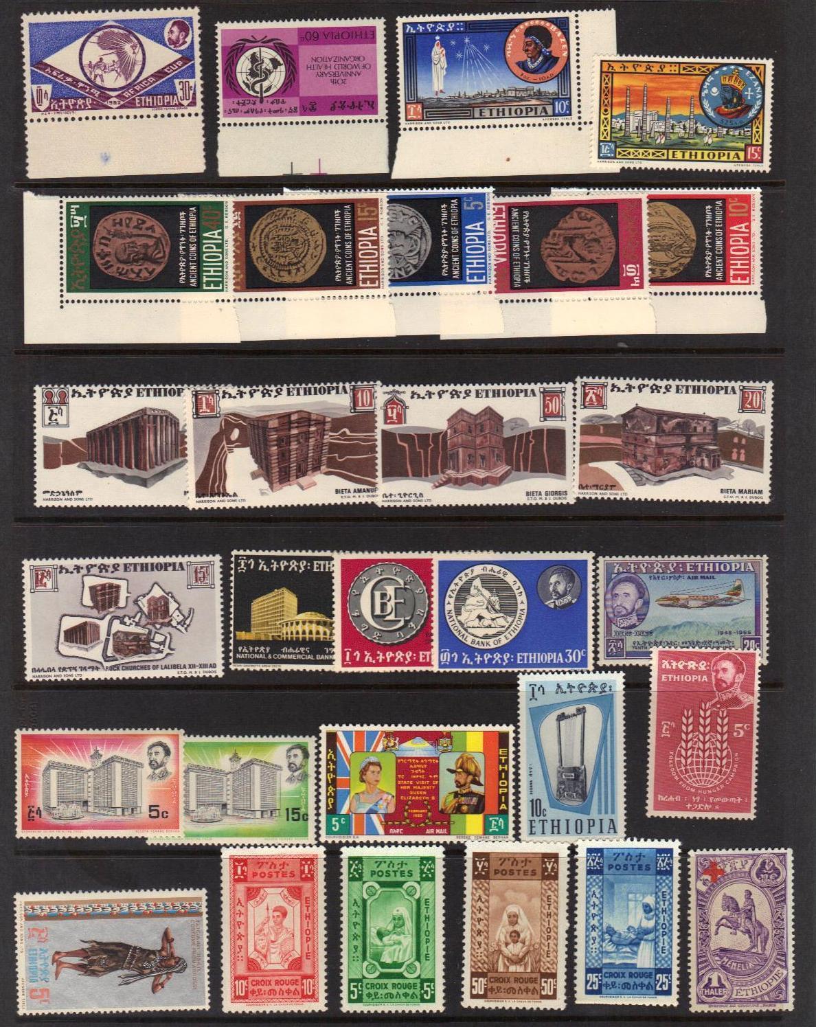 ETHIOPIA 1950-70s COLLECTION OF 150+ IN BLOCKS & SINGLE SETS ALL NEVER HINGED