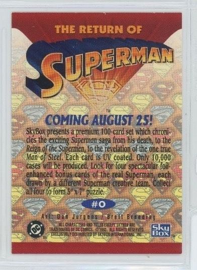 1993 SKYBOX DC COMICS SUPERMAN "THE RETURN OF SUPERMAN" PROMO #0 NM/M