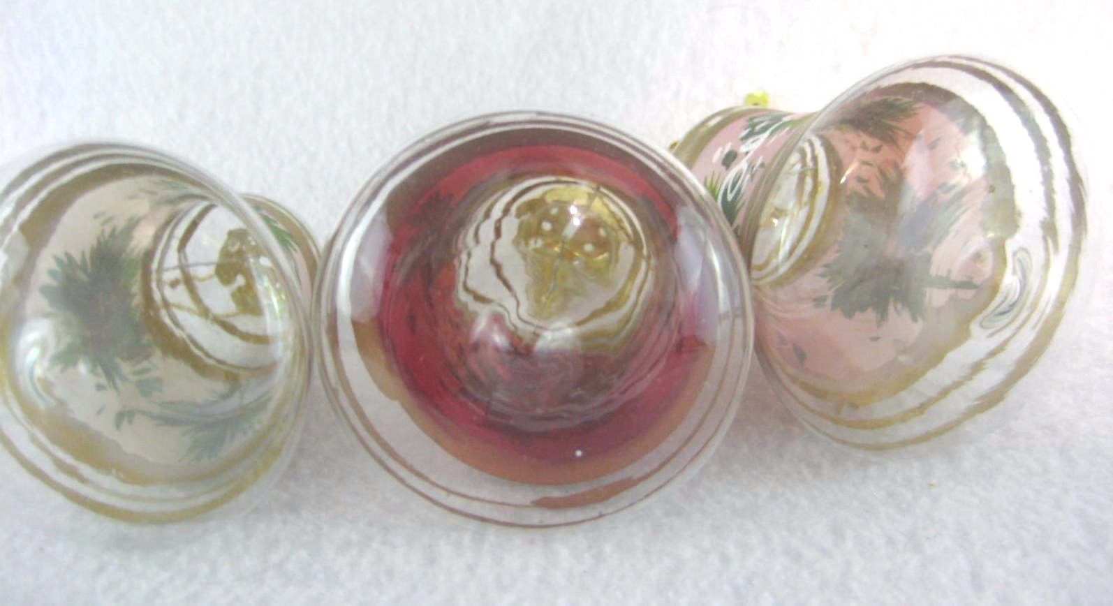 Lot of 3 Vintage Hand blown Glass Bell Ornaments Hand painted