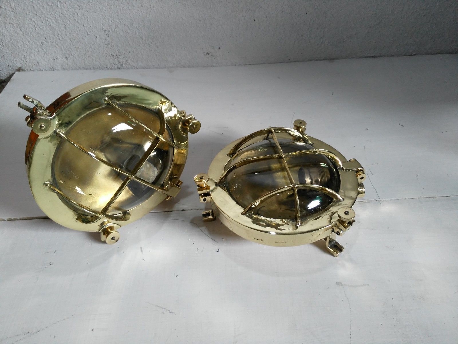 VINTAGE MARINE SHIP NAUTICAL CEILING BRASS PASSAGE LIGHT ORIGINAL SET OF 2 PCS