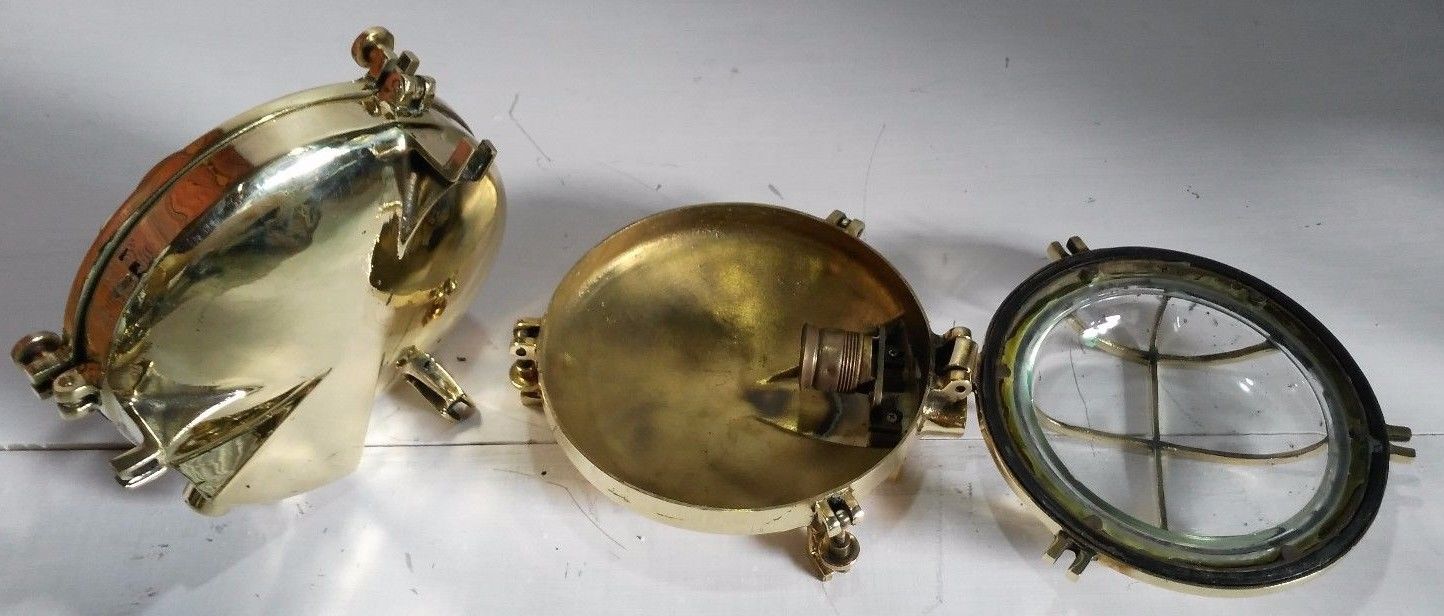 VINTAGE MARINE SHIP NAUTICAL CEILING BRASS PASSAGE LIGHT ORIGINAL SET OF 2 PCS