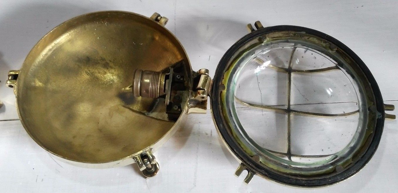 VINTAGE MARINE SHIP NAUTICAL CEILING BRASS PASSAGE LIGHT ORIGINAL SET OF 2 PCS