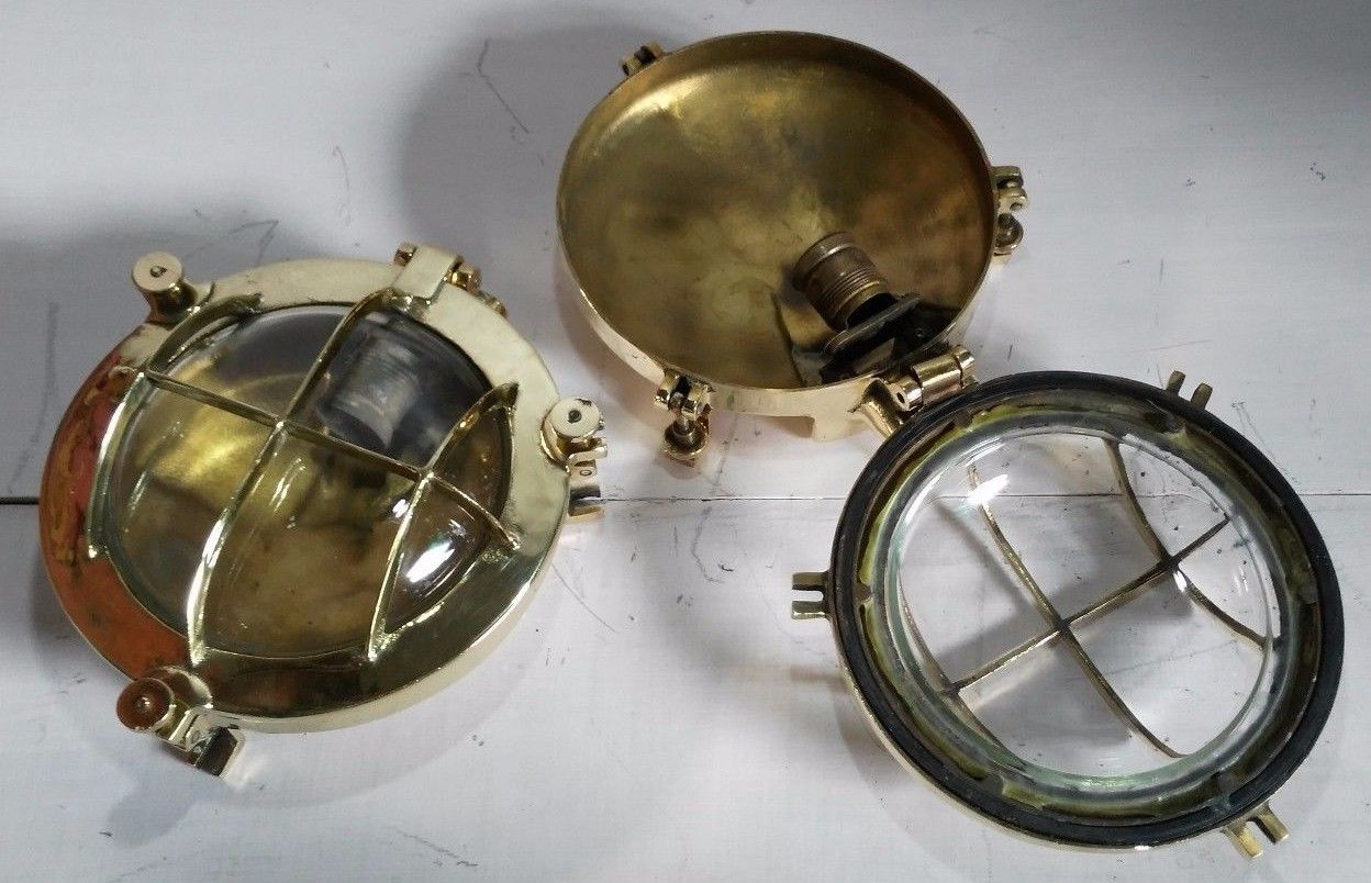 VINTAGE MARINE SHIP NAUTICAL CEILING BRASS PASSAGE LIGHT ORIGINAL SET OF 2 PCS