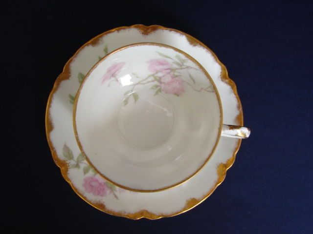 Haviland Limoges Pink BALTIMORE ROSE Schleiger 1151 Cup & Saucer Gold Trim