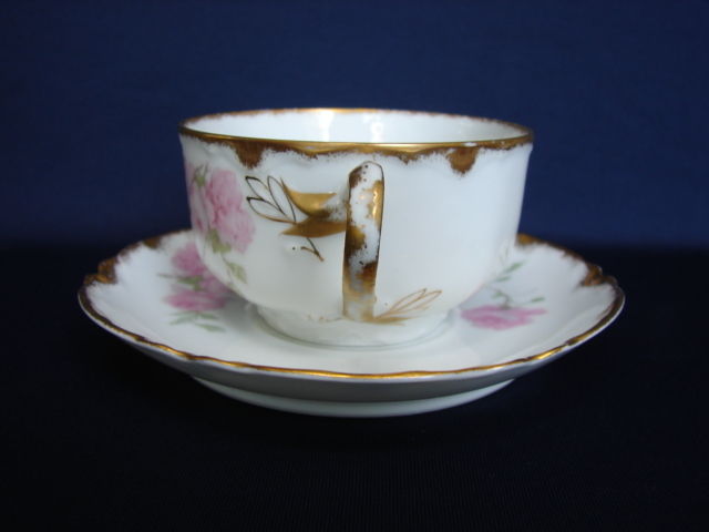 Haviland Limoges Pink BALTIMORE ROSE Schleiger 1151 Cup & Saucer Gold Trim