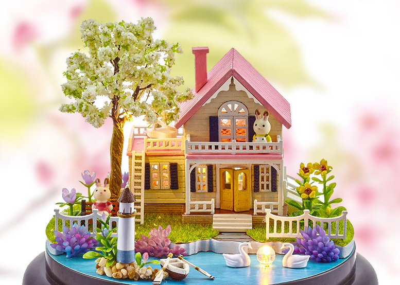 New DIY Doll Spring House Miniatures LED Furniture Kit Light With Cover