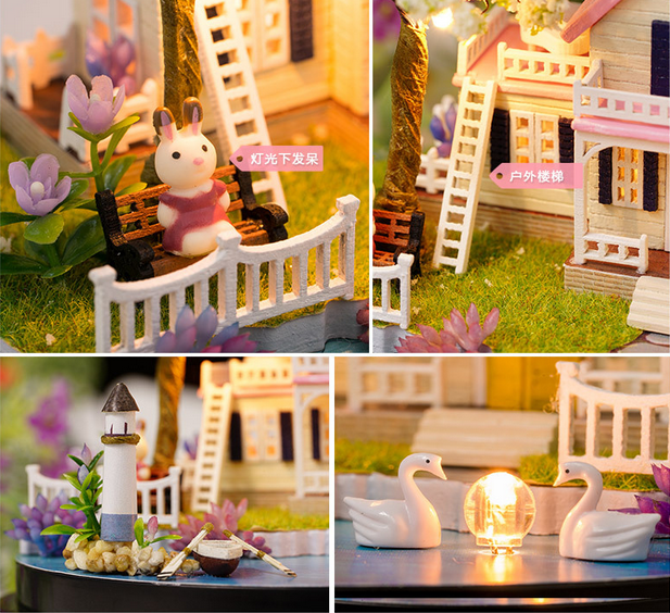 New DIY Doll Spring House Miniatures LED Furniture Kit Light With Cover