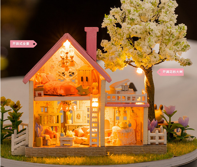 New DIY Doll Spring House Miniatures LED Furniture Kit Light With Cover