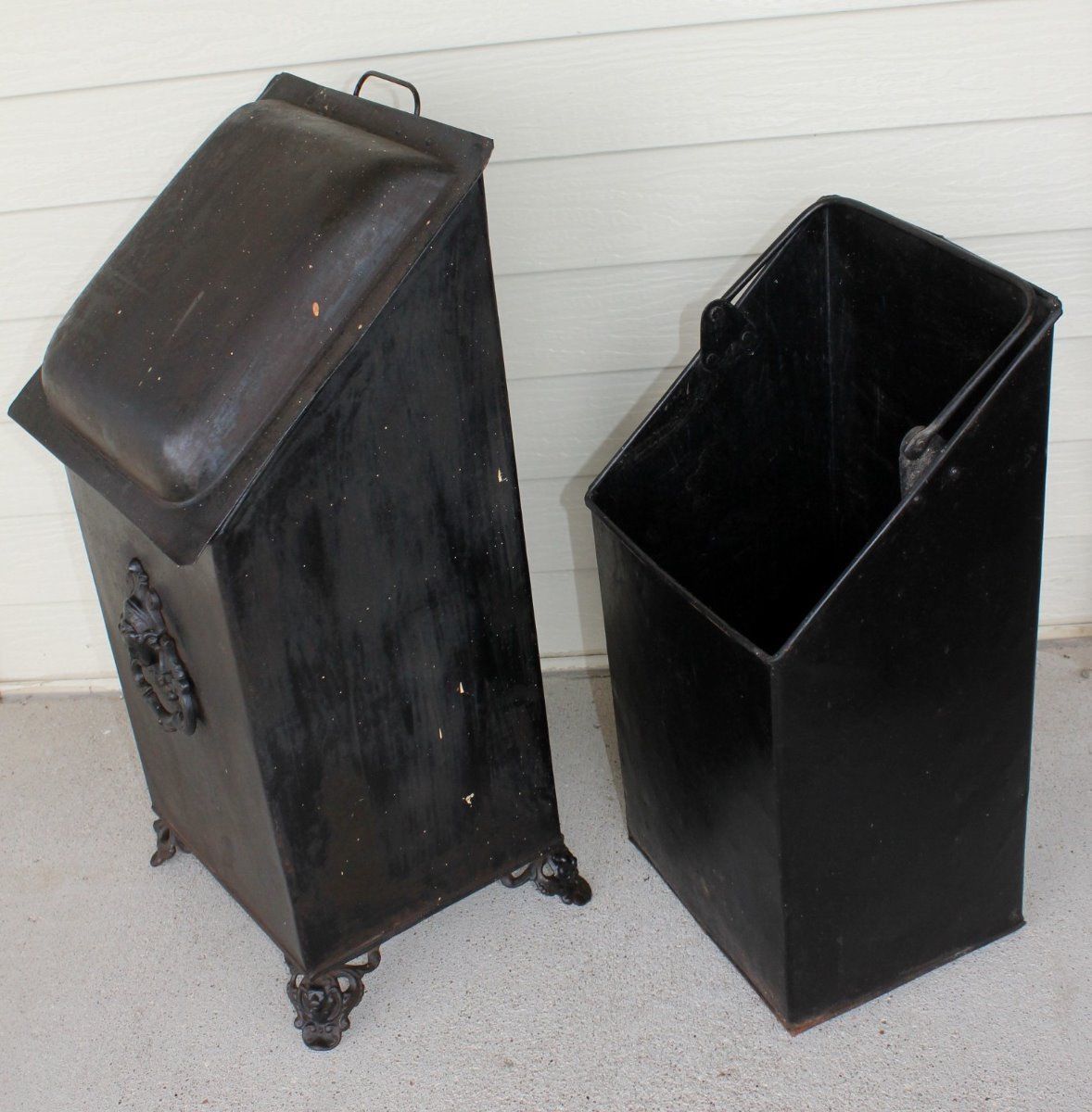 Antique Lion Head Feet Victorian Lady Coal Scuttle Ash Bin Fireplace Hod w Liner