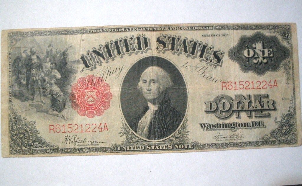 1917 $1 One Dollar Bill R61521224A Red Seal United States Large Currency Note