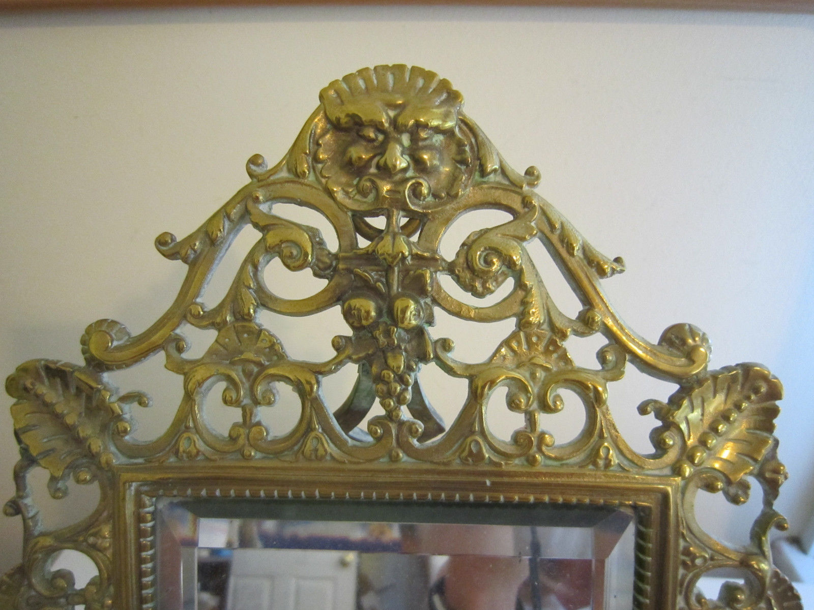 Vintage Brass Ornate Art Nouveau Victorian Beveled Hang or Stand Mirror