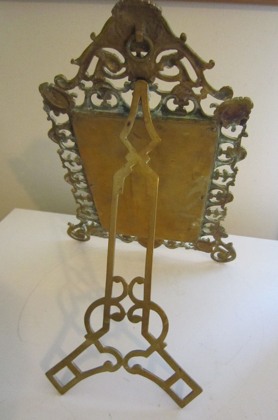 Vintage Brass Ornate Art Nouveau Victorian Beveled Hang or Stand Mirror