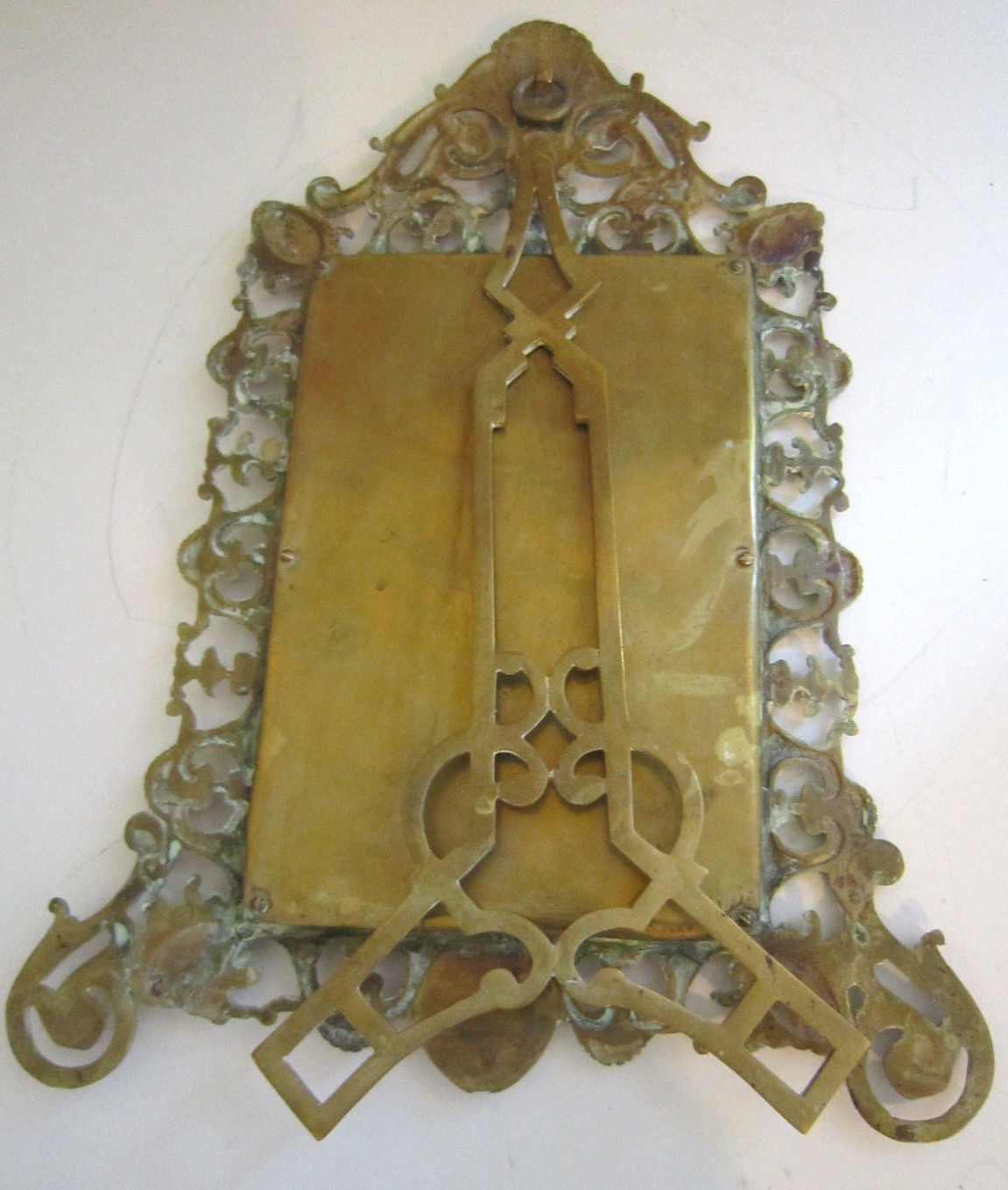 Vintage Brass Ornate Art Nouveau Victorian Beveled Hang or Stand Mirror