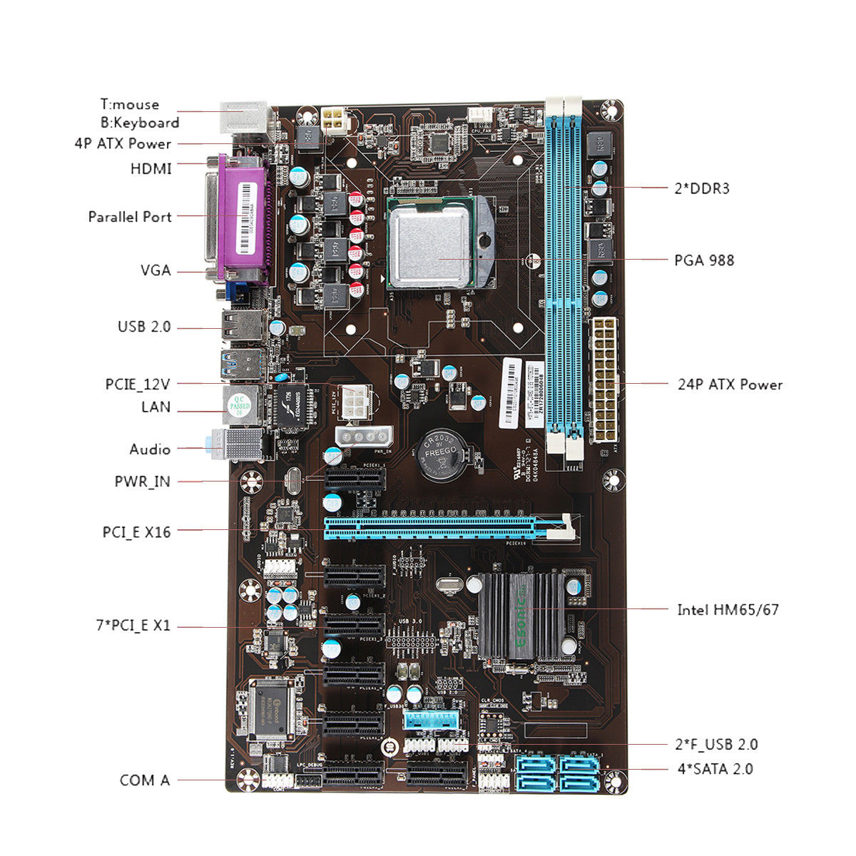 8 GPU LGA 775 DDR3 8-PCIE SATA Mining Motherboard Socket  For Bitcoin Miners ETH