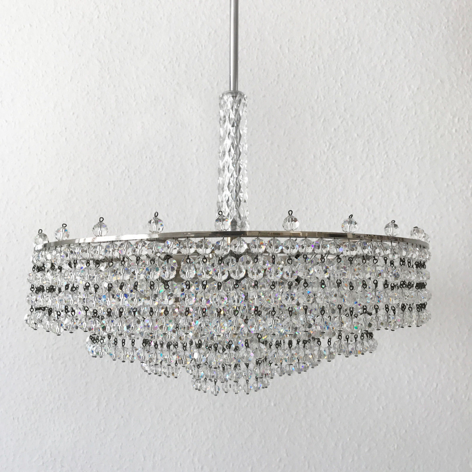 STUNNING Mid Century CHANDELIER Crystal Glass Pearls 6 LIGHTS 4-Tiered PALWA Era