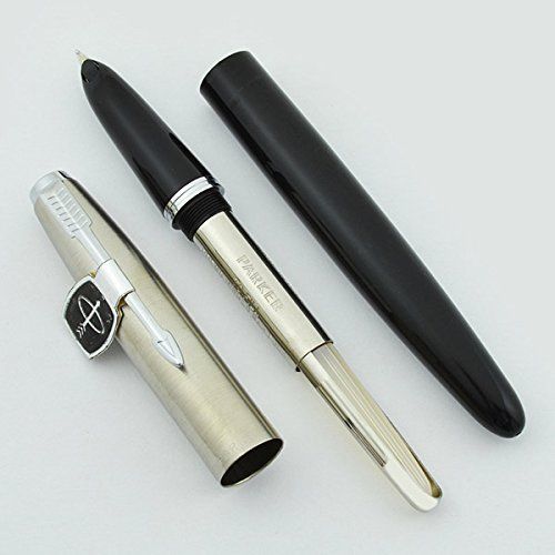 Parker Super 21 Fountain Pen - Black Barrel Fine Steel Nib 1960s New Old Stoc...