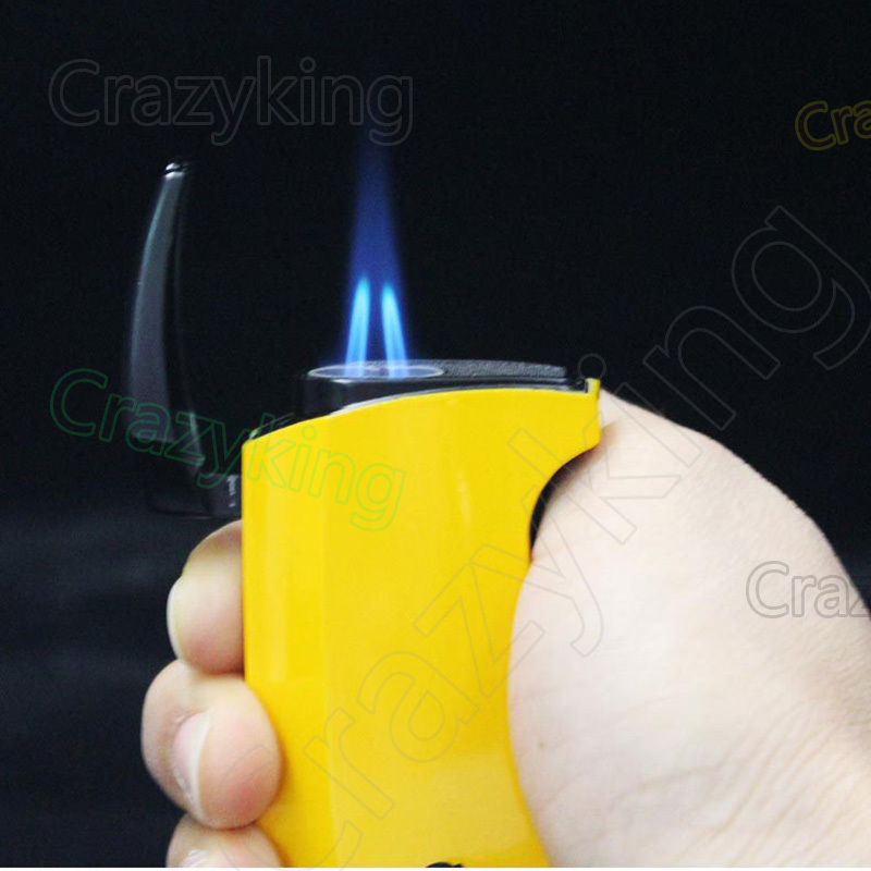 COHIBA Pretty Yellow Metal 2 TORCH JET FLAME CIGAR CIGARETTE LIGHTER With  Punch