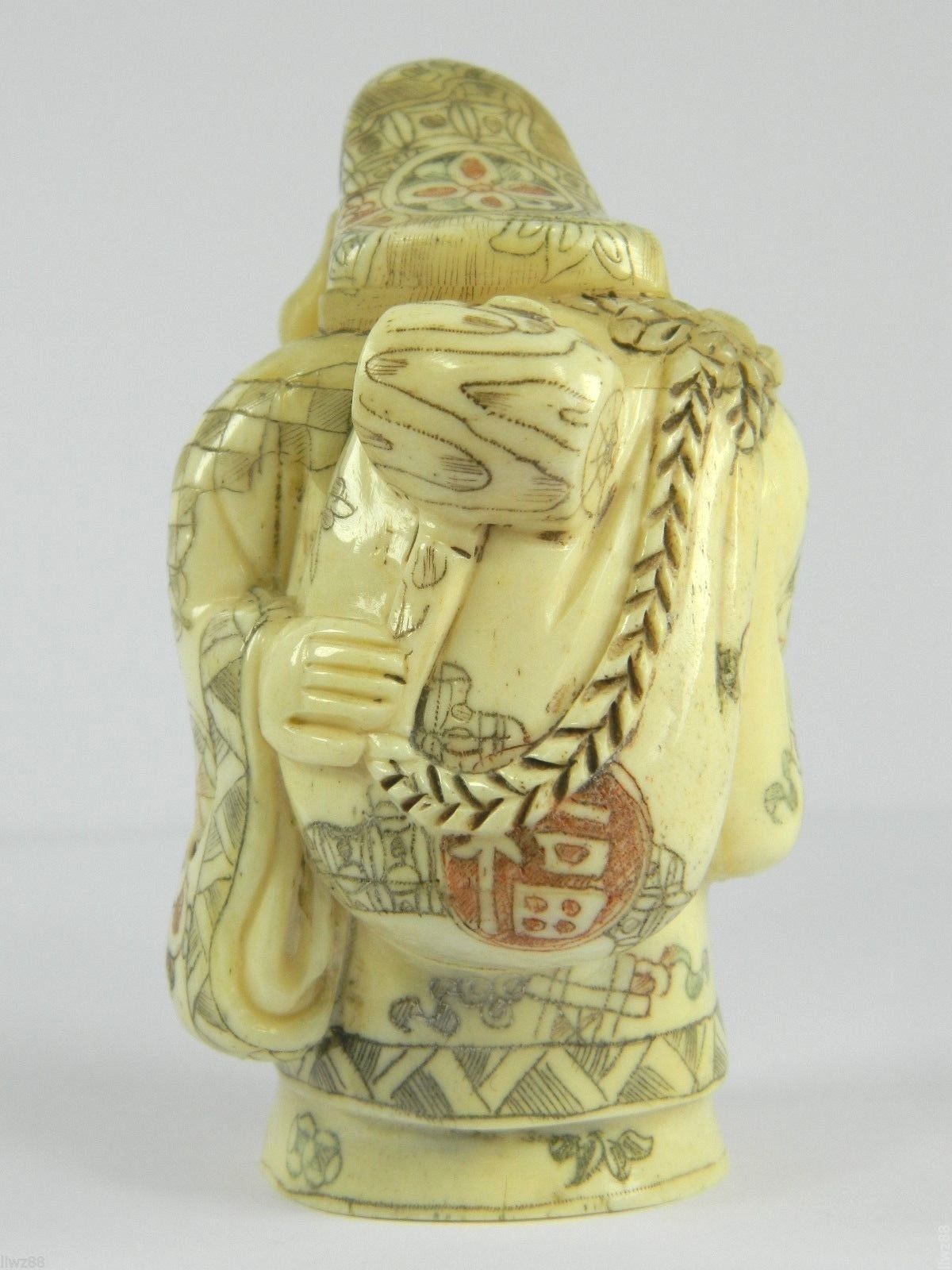 Chinese Hand Carved Bone Japanese Immortal Statue Figurine,Engraved Painting