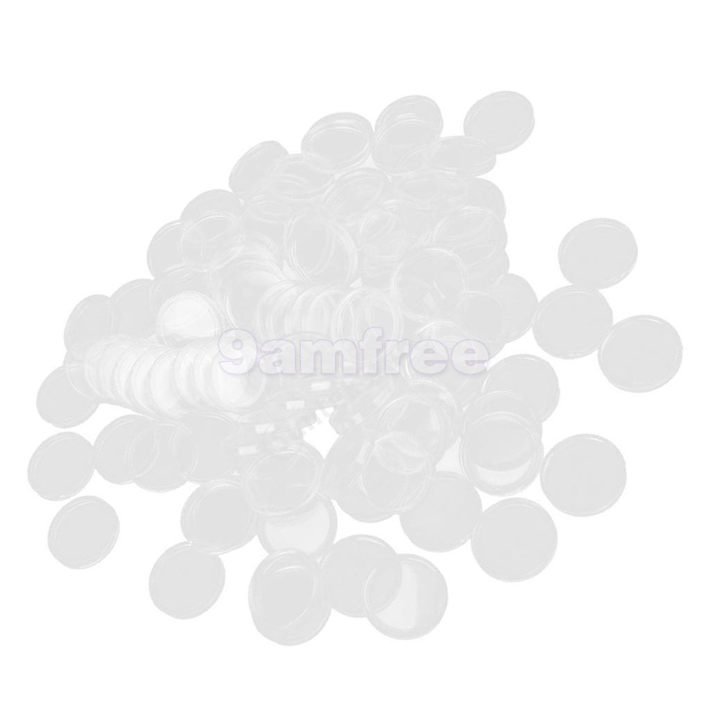 100Pc Clear Round Capsules Coin Holders Case PS Portector for 22.5mm Applied