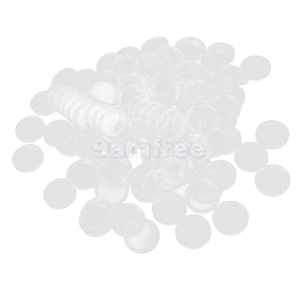 100Pc Clear Round Capsules Coin Holders Case PS Portector for 22.5mm Applied