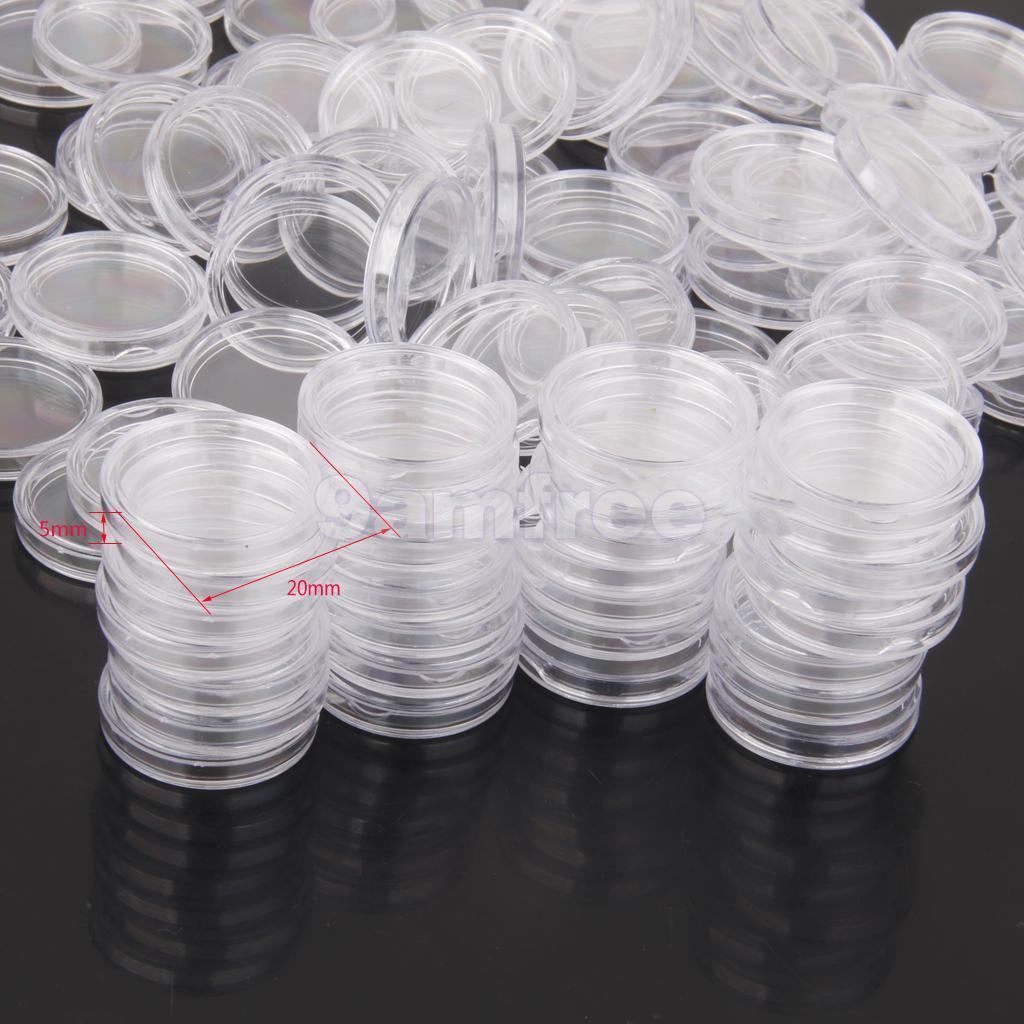 100Pc Clear Round Capsules Coin Holders Case PS Portector for 22.5mm Applied