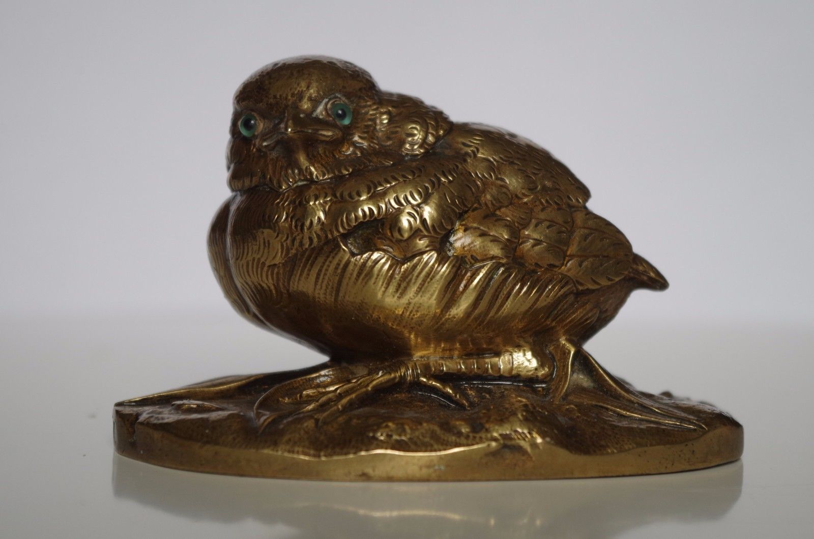 Rare Louis Villeminot French 1826-1914 Bronze Bird Figurine 19 th Glass Eyes