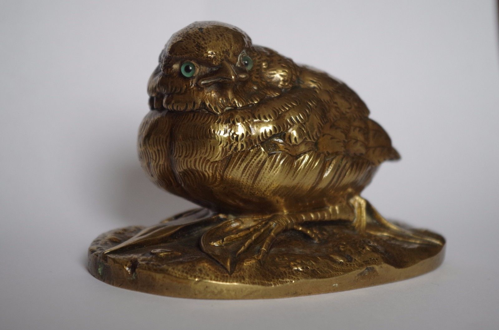 Rare Louis Villeminot French 1826-1914 Bronze Bird Figurine 19 th Glass Eyes