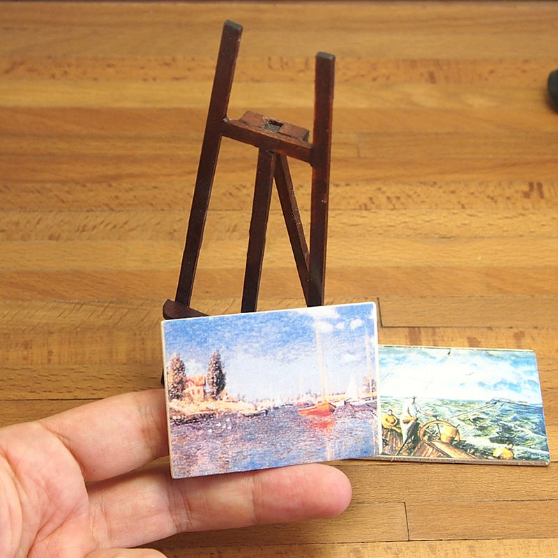 1:12 Miniature Wooden Easel With Two Paintings Dollhouse Decor Miniature Kit DIY