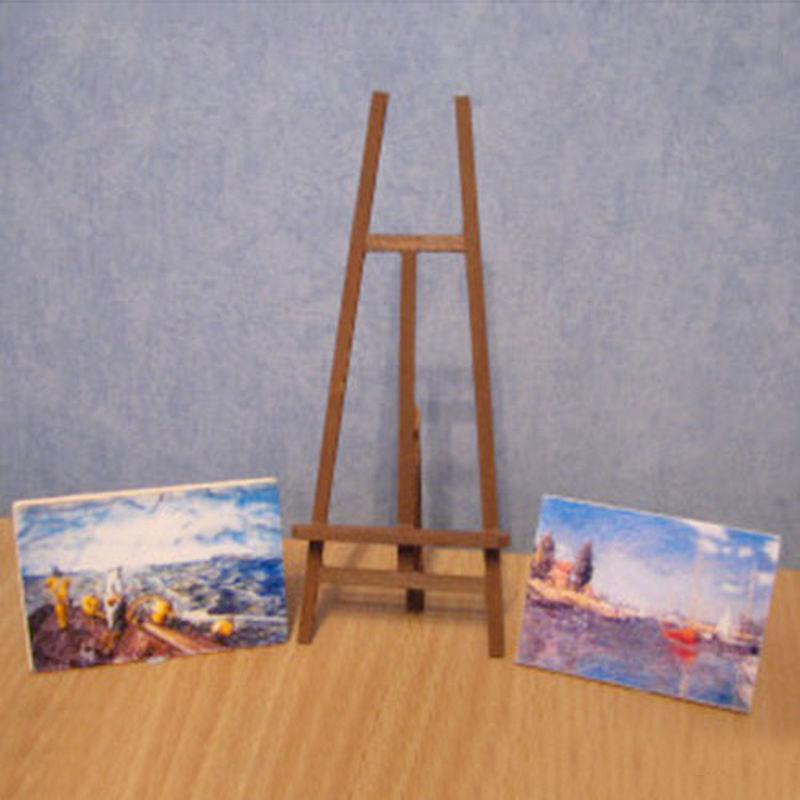 1:12 Miniature Wooden Easel With Two Paintings Dollhouse Decor Miniature Kit DIY