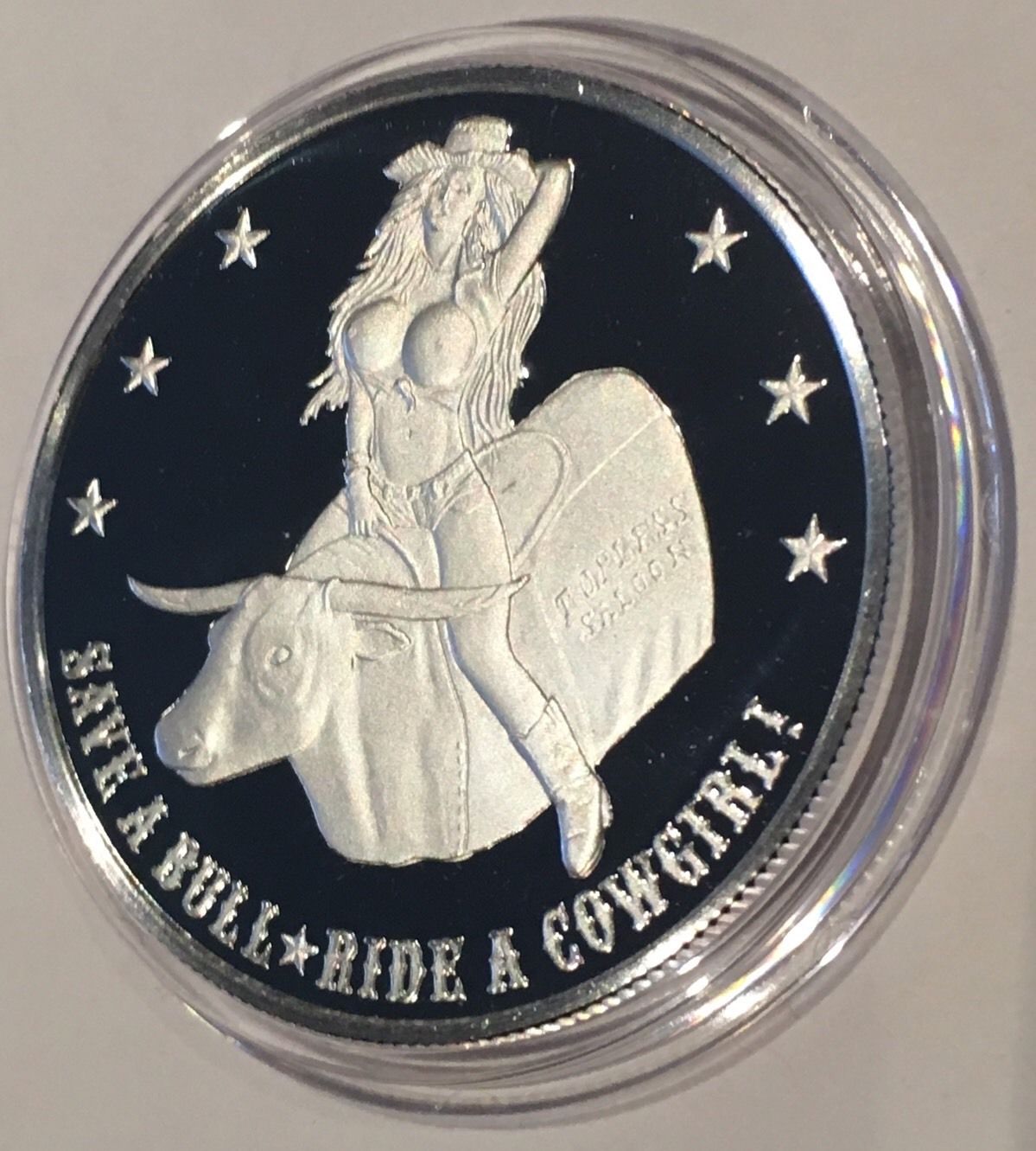 Save A Bull Ride A Cowgirl Proof Nude Girl 1 Troy Oz .999 Fine Silver Coin Round