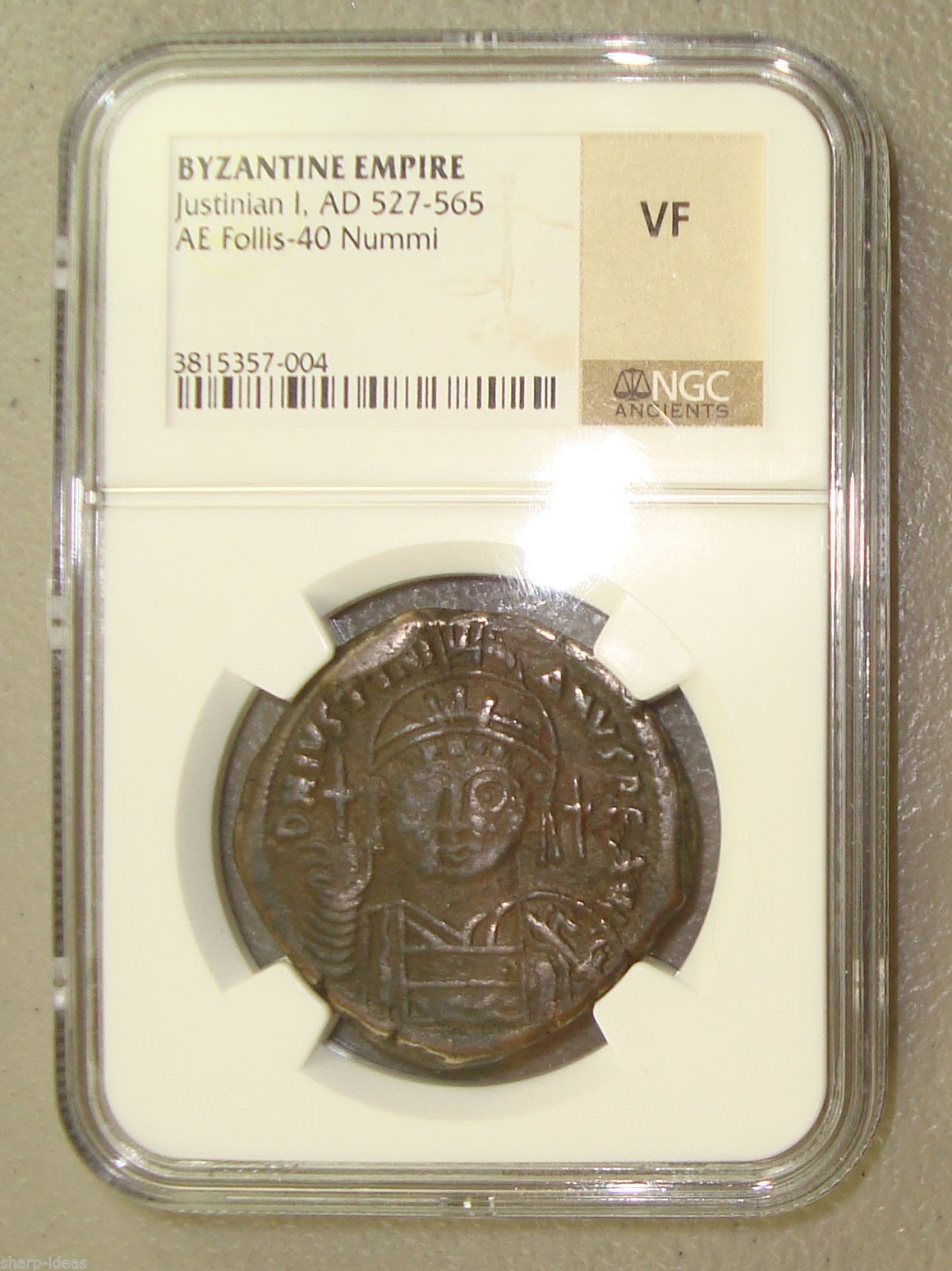 AD 527-565 Justinian I Ancient Byzantine Bronze Follis Coin - NGC VF