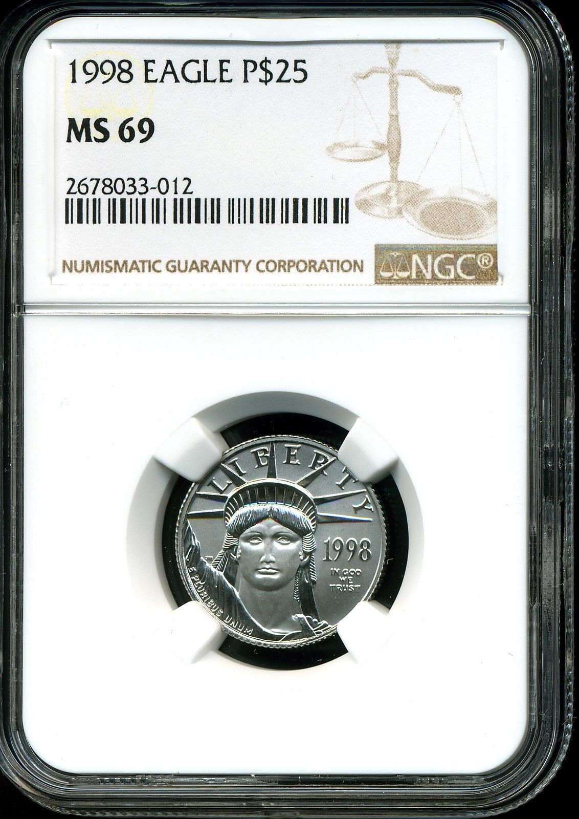 1998 P$25 Platinum American Eagle MS69 NGC 2678033-012