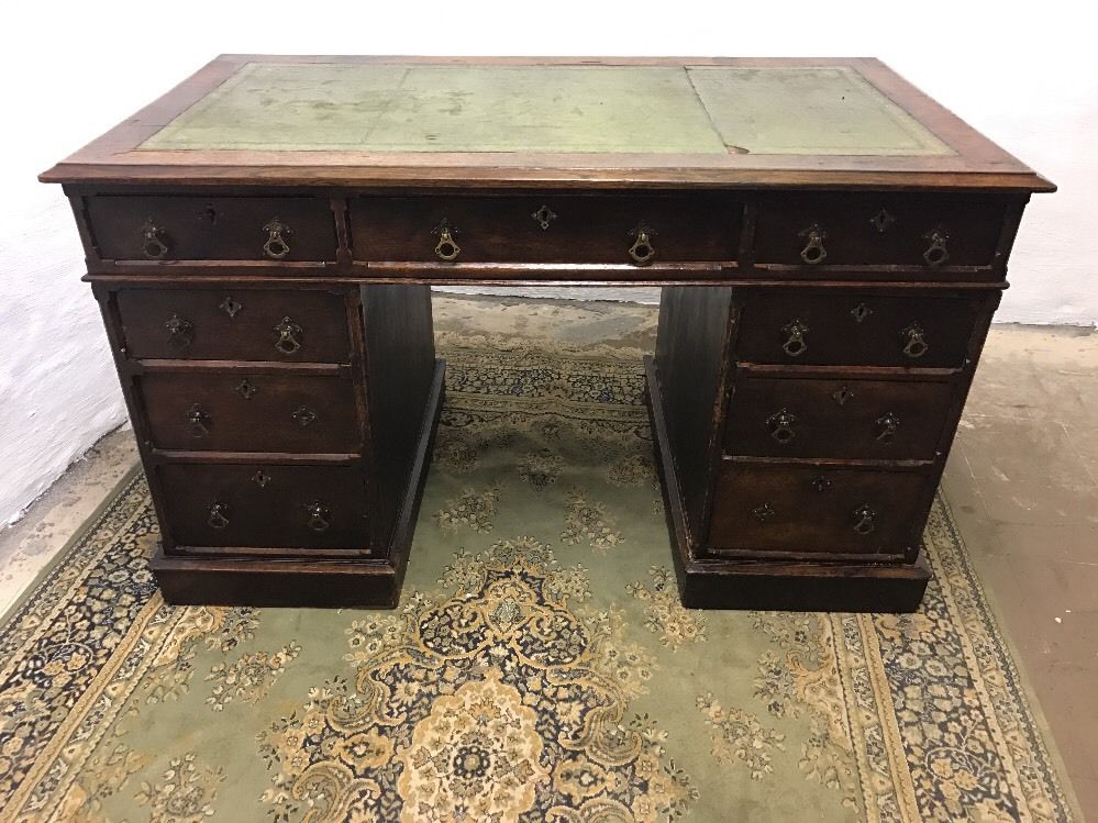 Antique Oak Green Leather Top Writing Desk Victorian FREE UK P&P