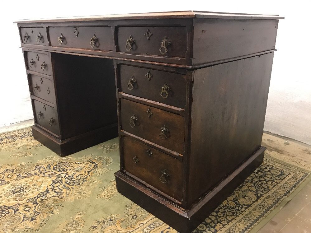 Antique Oak Green Leather Top Writing Desk Victorian FREE UK P&P