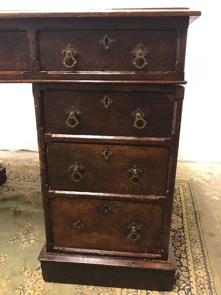 Antique Oak Green Leather Top Writing Desk Victorian FREE UK P&P