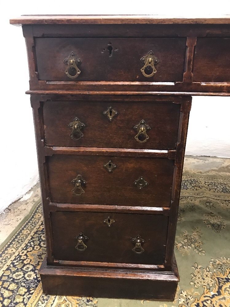 Antique Oak Green Leather Top Writing Desk Victorian FREE UK P&P