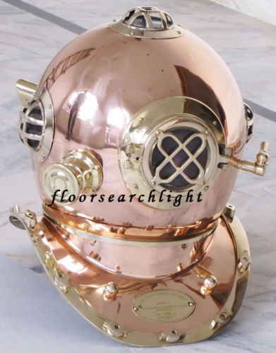 COLLECTIBLE NAUTICAL SHINY BRASS & COPPER US NAVY DEEP SEA DIVERS DIVING HELMET