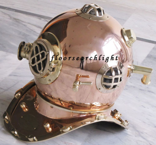 COLLECTIBLE NAUTICAL SHINY BRASS & COPPER US NAVY DEEP SEA DIVERS DIVING HELMET