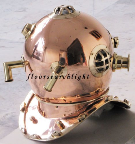 COLLECTIBLE NAUTICAL SHINY BRASS & COPPER US NAVY DEEP SEA DIVERS DIVING HELMET