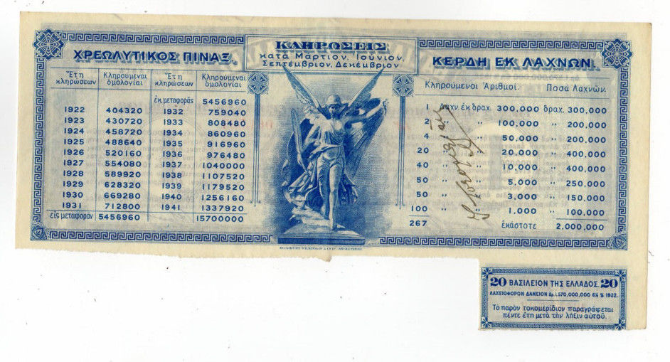 GREECE KINGDOM OF GREECE LOAN 100 DRACHMES 1 SHARE BOND 1922