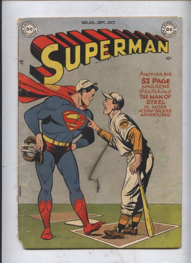 Superman 60 Golden Age DC comic  Superman 1949 Baseball cvr Boring, Plastino Art